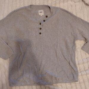 Aerie Oversized Gray Henley Sweater With Buttons